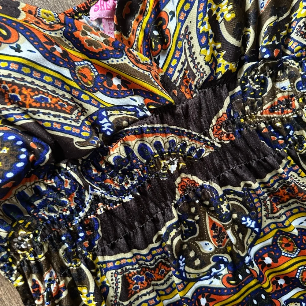 Women's SHESWOL Maxi Dress L Brown Orange Paisley Y2K - Picture 8 of 13
